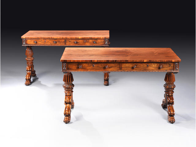 A pair of Regency rosewood library tables