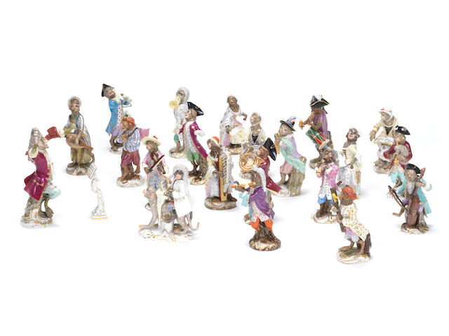 A Meissen Monkey Band, mostly second quarter 19th century