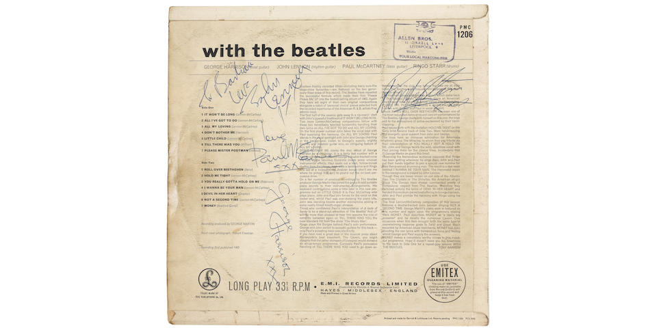 The Beatles: An autographed copy of the album, 'With the Beatles', 1963,