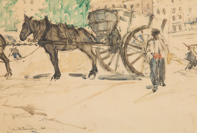 John Rankine Barclay (British, 1884-1962) Sand Cart Paris 24 x 35 cm. (9 7/16 x 13 3/4 in.)