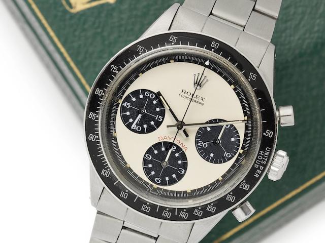 Rolex. A very fine and rare stainless steel manual wind chronograph bracelet watch Cosmograph Daytona 'Paul Newman', Ref:6264, Serial No.2417***,  Circa 1969