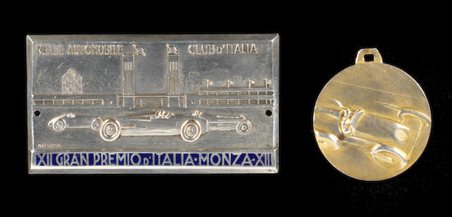 A XII Gran Premio d'Italia, Monza, enamelled plaque by A Gerosa, 1934,