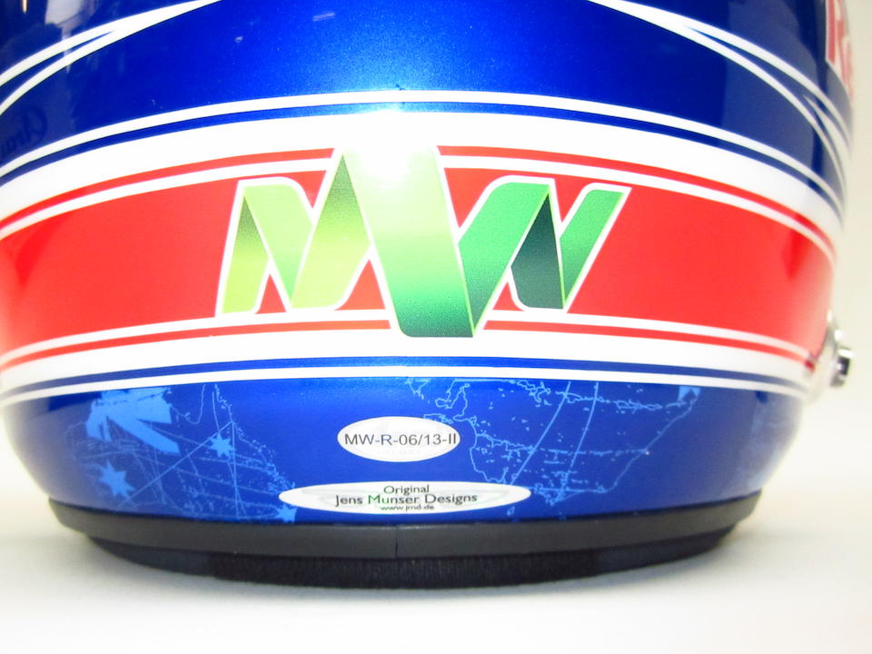 A signed Mark Webber helmet by Arai, used during the race weekend at the Belgian Grand Prix, Spa, 2013,