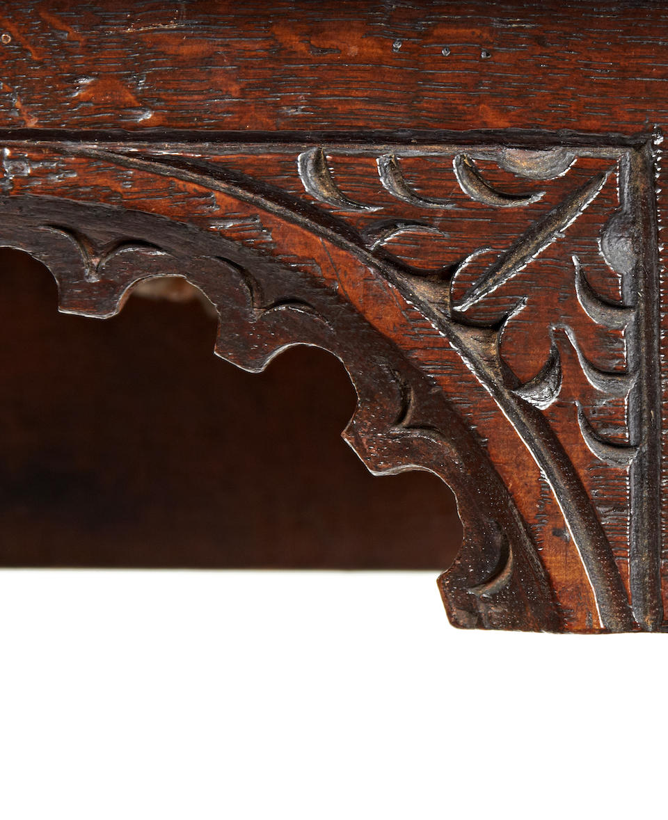 An exceptionally rare small early 17th century oak upright side table, possibly Salisbury, circa 1620-30 Popularly referred to as credence-table form