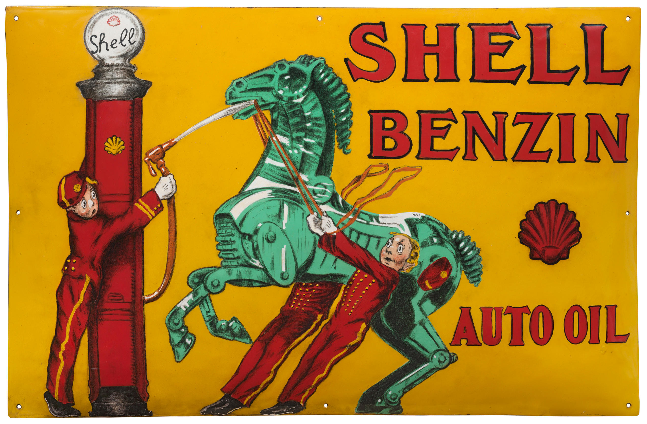 Bonhams Cars : Beau et rare panneau émaillé Shell Benzin d'après Jean  D'Ylen (1886-1938), Autrichien, circa 1925