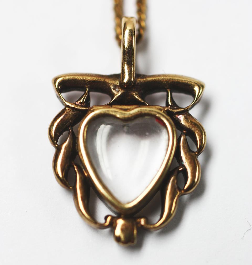 A Georgian heart-shaped ruby and enamel pendant