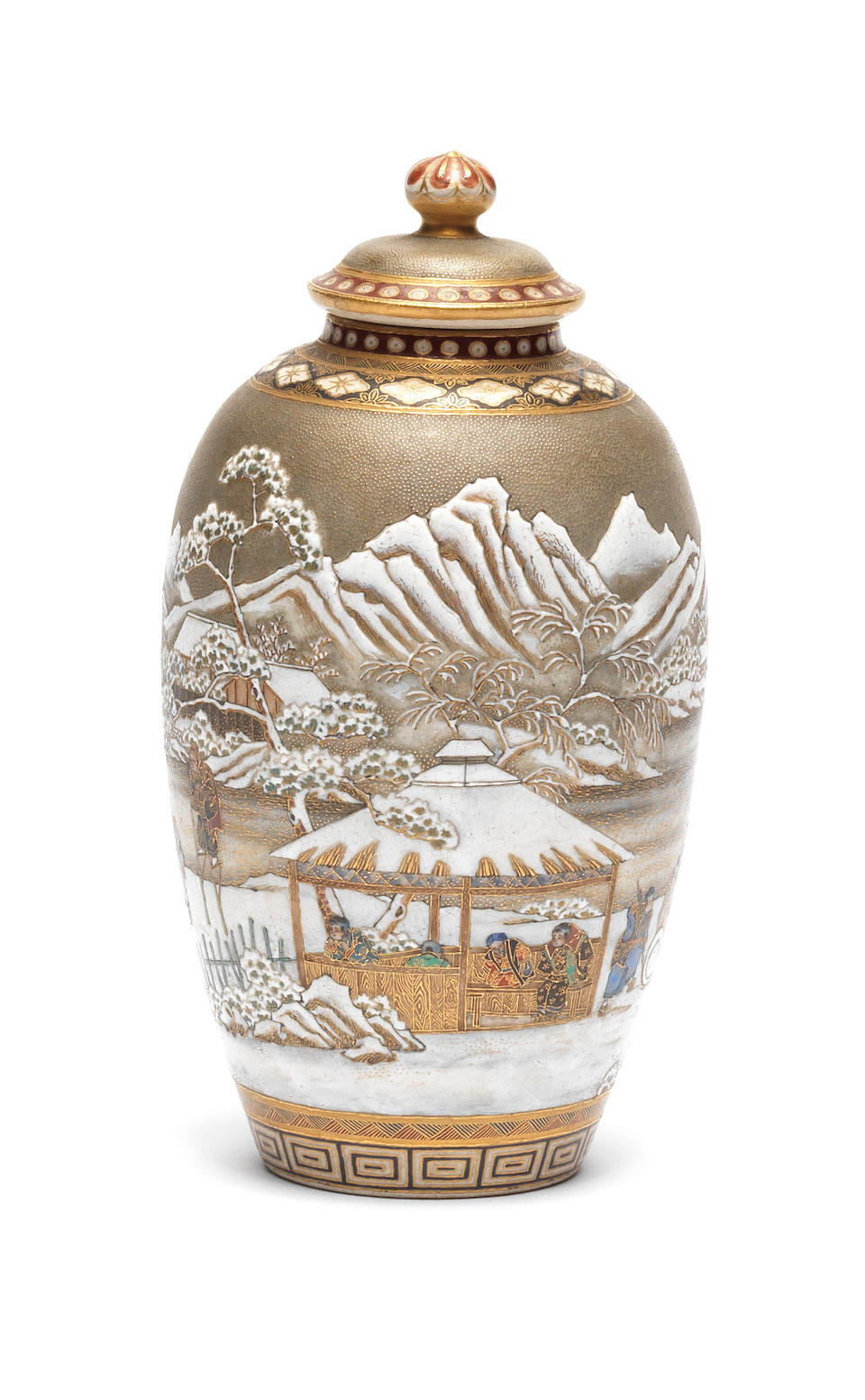 A small ovoid Satsuma jar and cover By Yabu Meizan, Meiji Period