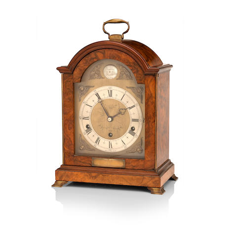 Of Royal Interest:  A mid-20th century walnut quarter striking bracket clock Retailed by Garrard & Co. Ltd, 112 Regent Street, London