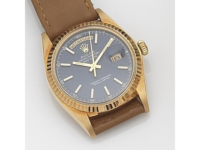 Rolex. An 18ct gold automatic calendar wristwatch  Day-Date, Ref:1803, Serial No.443****, Movement No.DD9*****, Circa 1975