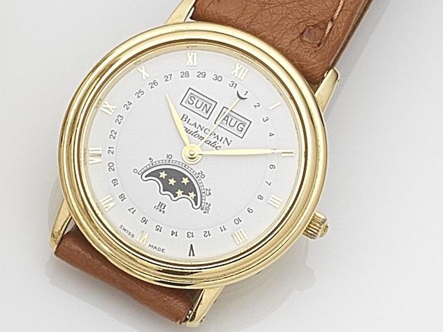 Blancpain. An 18ct gold automatic calendar wristwatch with moonphase No.1024, Circa 1985