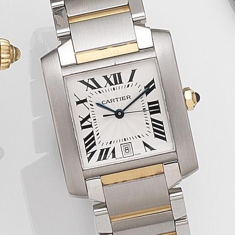 Bonhams Cartier A Stainless Steel And Gold Automatic Calendar Bracelet Watch Tank Francaise Ref 2302 Case No 457495cd Sold 14th September 2002