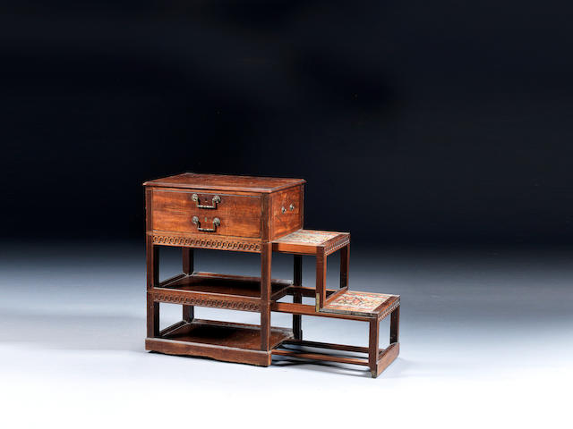 A set of George III carved mahogany, purplewood and ebony inlaid metamorphic library steps in the manner of Mayhew and Ince