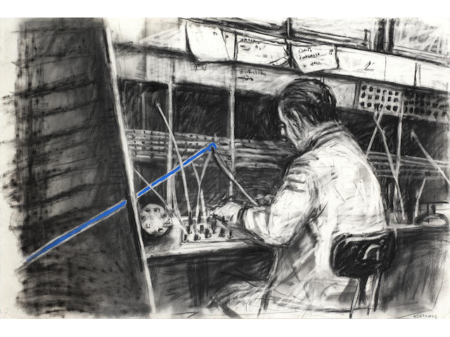 William Joseph Kentridge (South African, born 1955) 'Drawing from Stereoscope - Man at switchboard 1999'