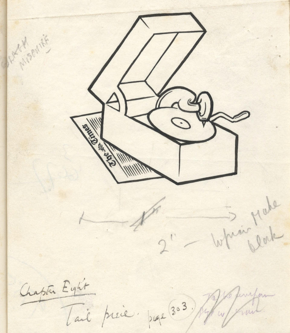 WAUGH (EVELYN) Black Mischief, AUTHOR'S REVISED PROOF OF THE LIMITED EDITION OF 250 COPIES, MARKED UP FOR THE PRINTER AND WITH AN ORIGINAL DRAWING, INSCRIBED BY THE AUTHOR "For David & Tamara with love from Evelyn" on limitation leaf at front, Chapman and Hall, [1932]