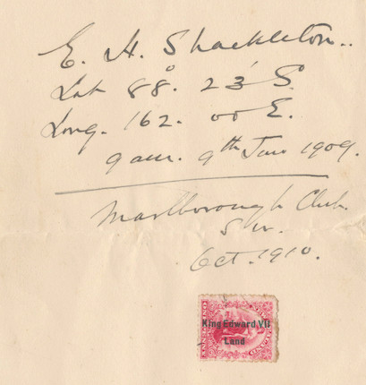 Bonhams : POLAR SHACKLETON (ERNEST HENRY) Autograph note signed (E.H ...