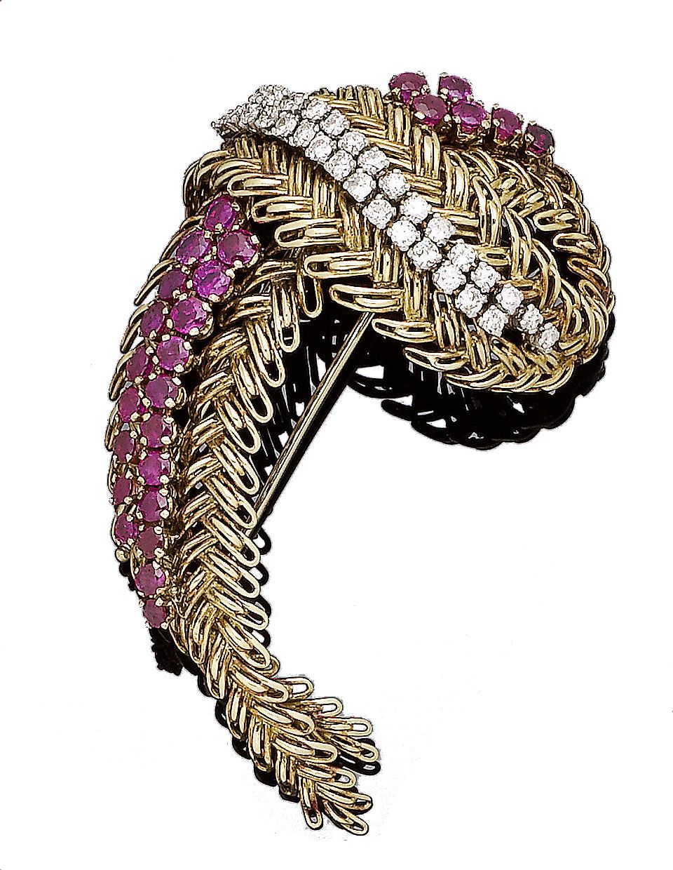 A ruby and diamond spray brooch,