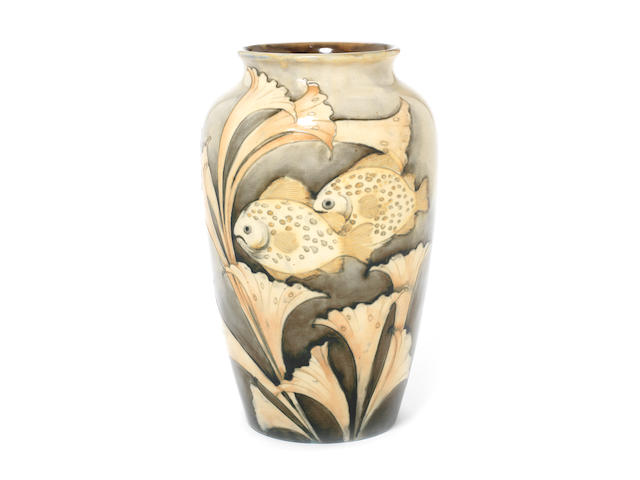 William Moorcroft 'Fish' a Large Salt-glazed Vase, circa 1928