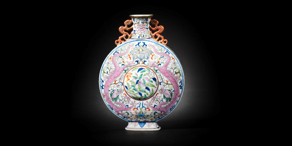 A rare Imperial famille rose moonflask, bianhu Qianlong seal mark and of the period