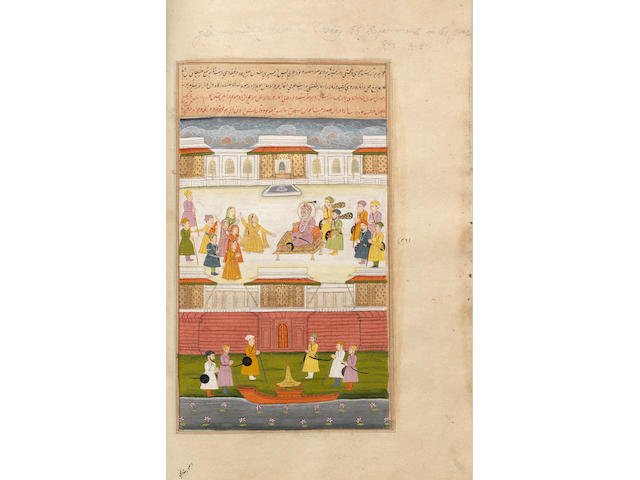 A rare copy of Abu'l Fazl bin Mubarak's Akbarnama, the Book of Akbar, Books I, II and III, lavishly illustrated with sixty-five miniatures, and very probably once in the collection of Nathaniel Middleton (1750-1807), East India Company Resident at Lucknow, 1776-1782 North India, probably Murshidabad, late 18th Century