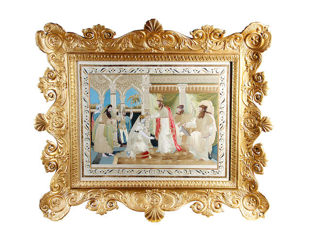 A set of four late 18th/early 19th century silkwork pictures, depicting the Story of Esther