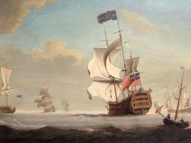 Samuel Scott (London 1702-1772 Bath) The flagship Royal George coming to anchor in a stiff breeze, probably upon arrival at Spithead