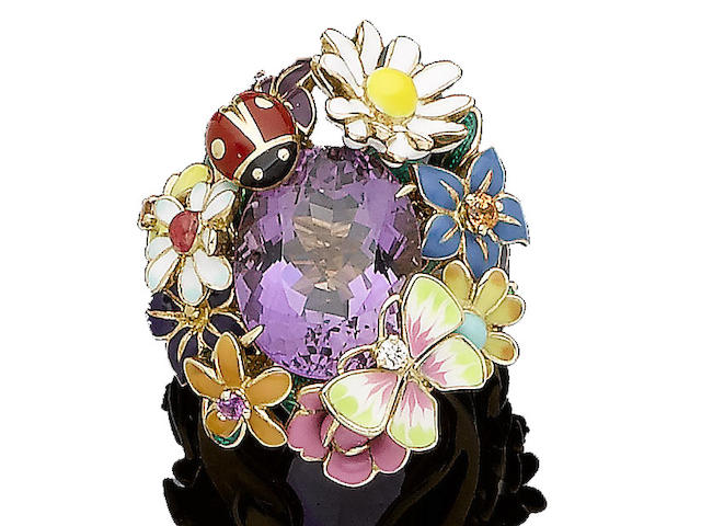 An enamel, amethyst, and diamond-set 'Jardin de Milly-la For&#234;t' ring, by Dior
