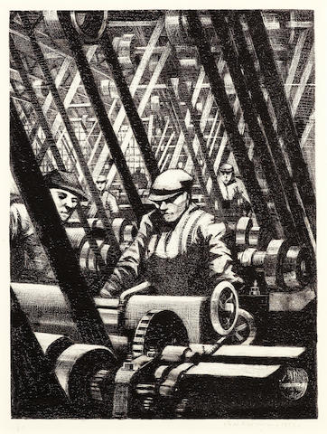 Christopher Richard Wynne Nevinson (British, 1889-1946) Making the Engine Lithograph, 1917, on watermarked Holbein wove, signed, dated and numbered 61 in pencil, from the edition of 200, as included in 'Building the Aircraft', printed by Ernest Jackson, published by the Stationary Office as part of the series 'The Great War: Britain's Efforts and Ideals', with margins, 403 x 302mm (16 x 12in)(I)
