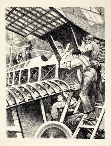 Christopher Richard Wynne Nevinson (British, 1889-1946) Assembling Parts Lithograph, 1917, on watermarked Holbein wove, signed, dated and numbered 53 in pencil, from the edition of 200, as included in 'Building the Aircraft', printed by Ernest Jackson, published by the Stationary Office as part of the series 'The Great War: Britain's Efforts and Ideals', with margins, 404 x 299mm (16 x 11 3/4in)(I)