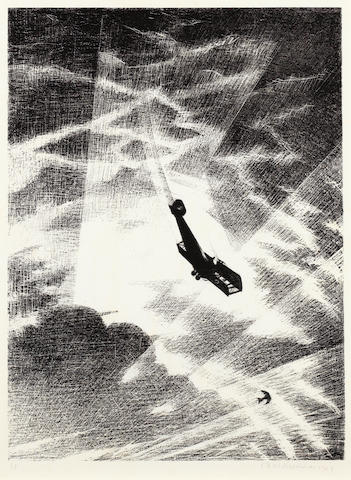 Christopher Richard Wynne Nevinson (British, 1889-1946) Swooping Down on a Taube Lithograph, 1917, on Holbein wove, signed, dated and numbered 11 in pencil, from the edition of 200, as included in 'Building the Aircraft', printed by Ernest Jackson, published by the Stationary Office as part of the series 'The Great War: Britain's Efforts and Ideals', with margins, 400 x 298mm (15 7/8 x 11 3/4in)(I)