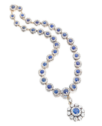 Bonhams : A sapphire and diamond pendant necklace,