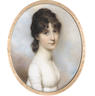 <div class="LotName">William Wood (British, 1769-1810)</div><div class="LotDesc">Miss Charlotte Sophia Dashwood (1769-1810), wearing white dress, her brown hair upswept. <BR />Gold frame, the reverse with border of blue glass surrounding an oval gold-mounted aperture, glazed to reveal strands of brown hair set with gilt-wire and split seed pearls on opalescent glass, the outermost rim to the reverse posthumously engraved <i>Charlotte Sophia daughter of Thomas Dashwood Esq. wife of James Alexander Esq. of Somerhill, Kent, and widow of the Hon. Charles Andrew Bruce</i>. <BR />Oval, <I>78mm</I> (<I>3 1/16in) high</I></div>