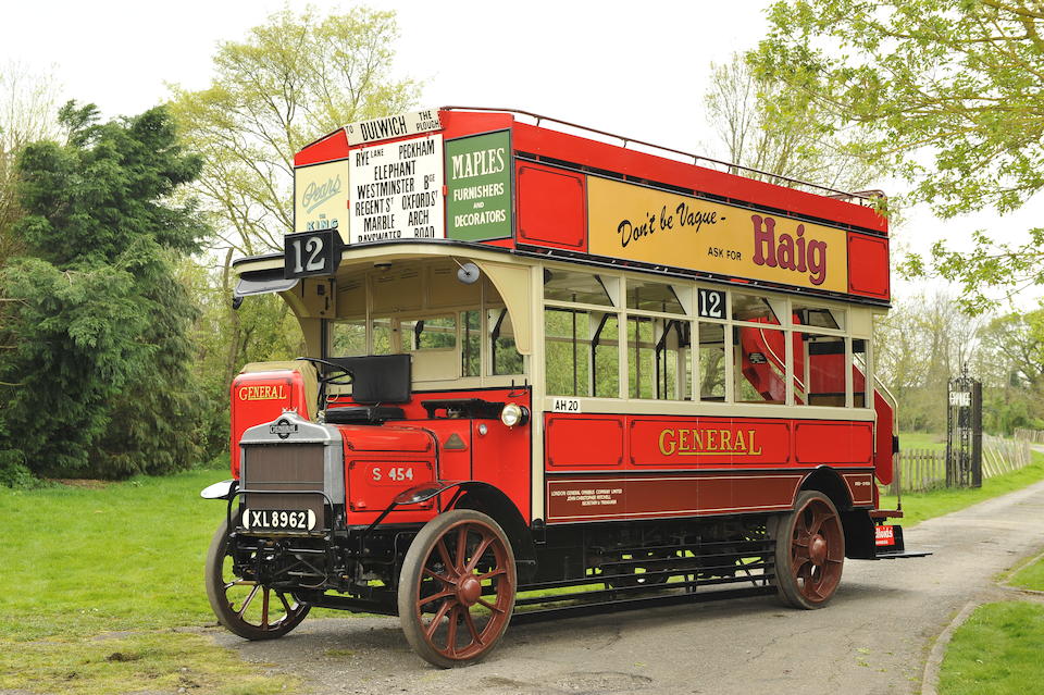 Formerly operated by London General Omnibus Company,1922 AEC S-Type open-top double-deck bus  Chassis no. 21708 Engine no. B2664