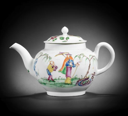 A fine Worcester teapot and cover, circa 1754-55