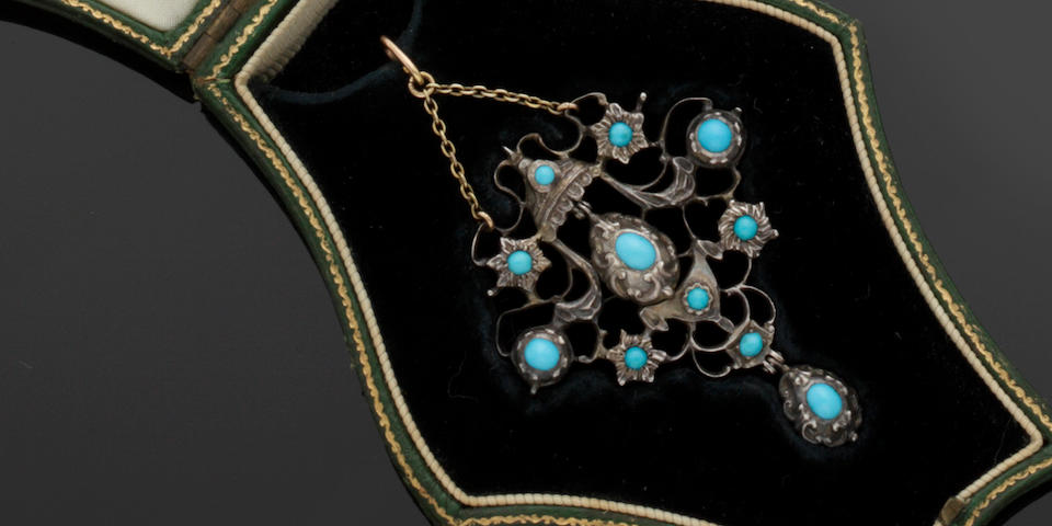 Child & Child: A turquoise set pendant, circa 1891 - 1901, and a Victorian fancy-link bracelet (2)