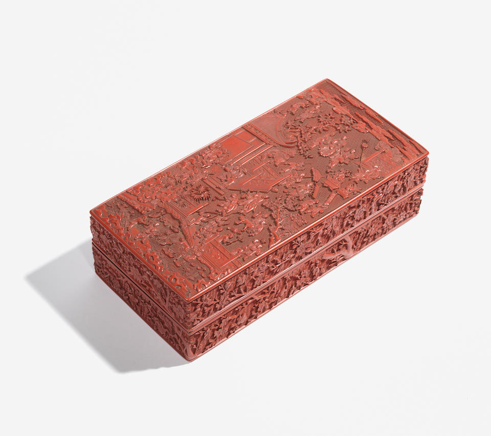 A very rare and large carved cinnabar lacquer 'one hundred boys' rectangular box and cover, with a very rare carved cinnabar lacquer 'boys' inkstone box and cover Both 16th century