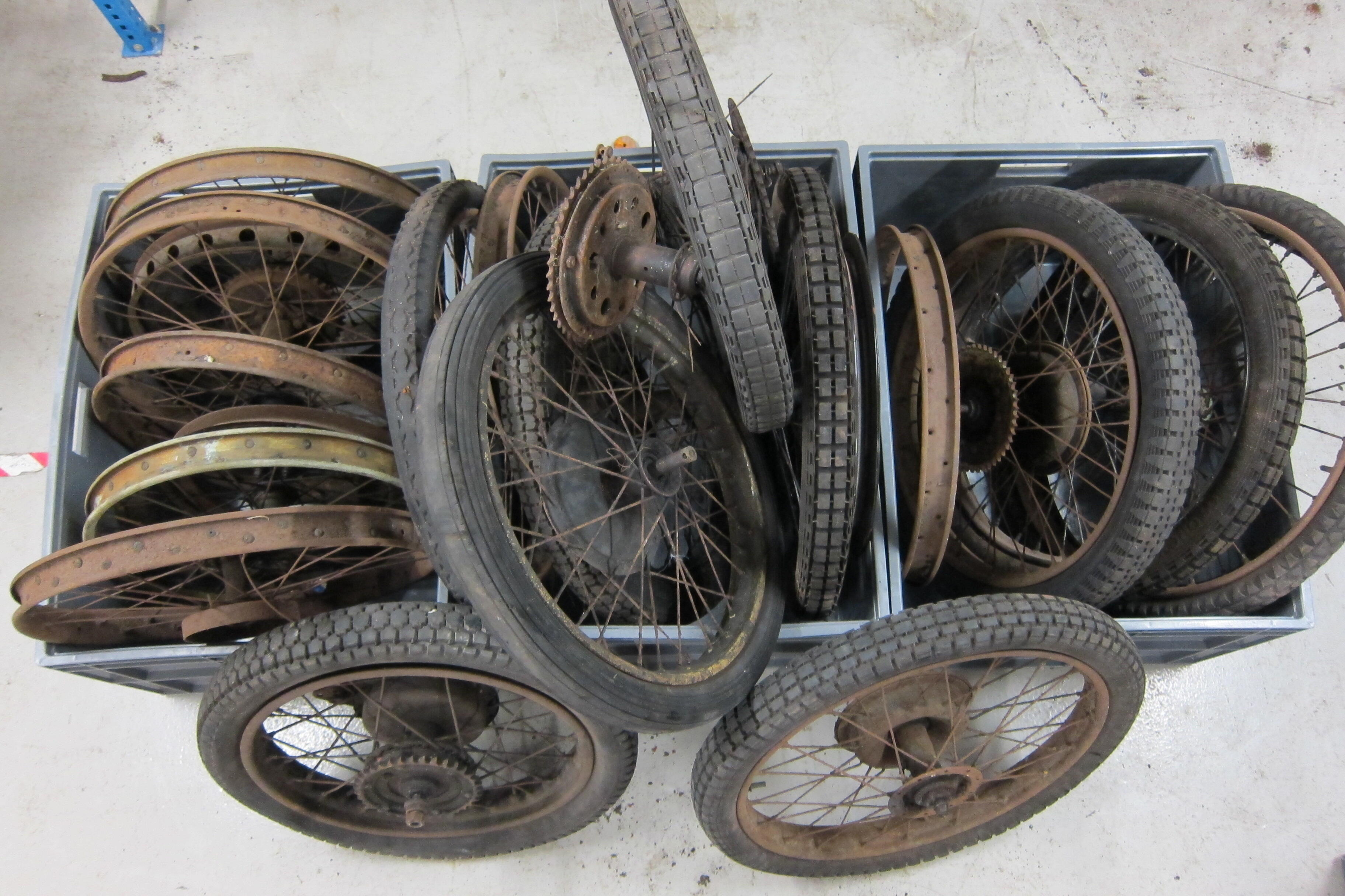 Bonhams Cars : A quantity of motorcycle wheels,