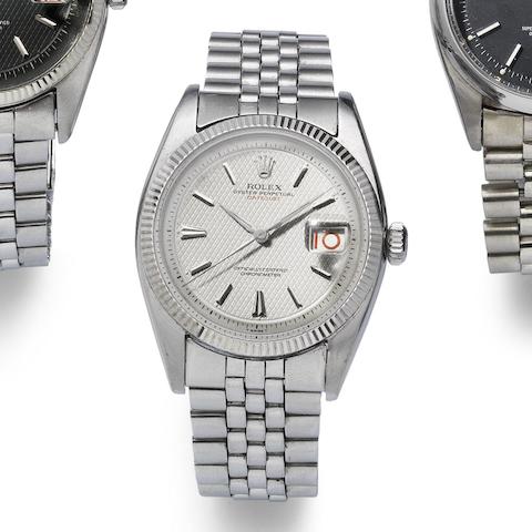 Rolex. A stainless steel automatic calendar bracelet watch with roulette date wheel  Datejust, Ref:6305, Serial No.111***, Circa 1955