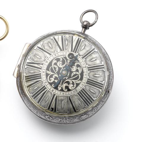 De Salle, Caen. A rare late 17th century silver open face single hand repouss&#233; pocket watch with Barrow regulation Circa 1680
