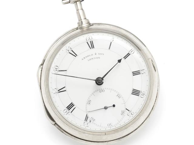 John Arnold. A fine and rare silver open face chronometer pocket watch owned by the Horologist and Naval Commander Captain Jauncey No.21, Circa 1775