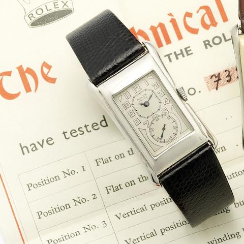 Rolex. A fine silver manual wind rectangular case wristwatch Prince, Ref:971, Glasgow Import Mark for 1929