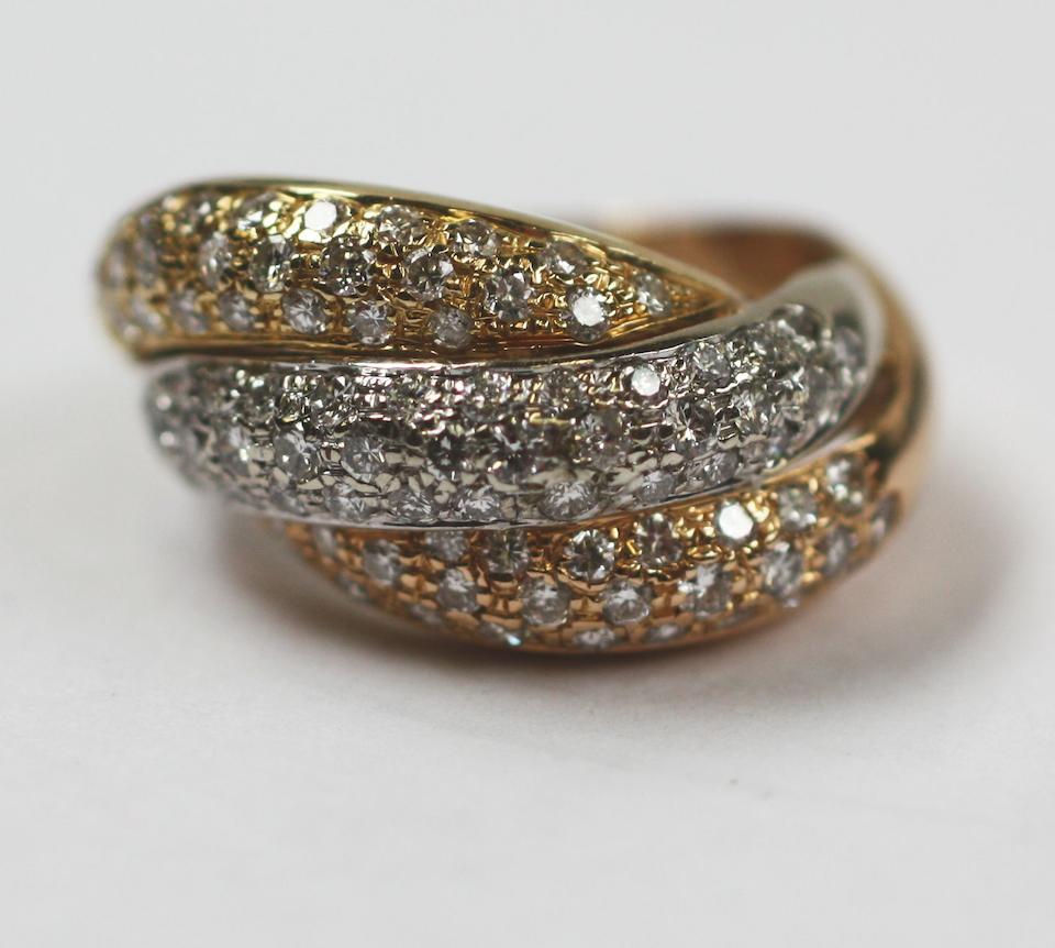 Bonhams : A tri-colour gold and diamond ring