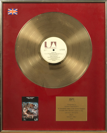 Gerry Rafferty A Gold sales award for the album 'Night Owl',  1979, image 1