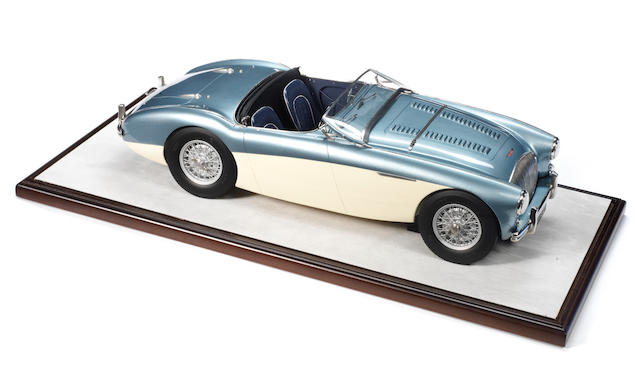 A fine scratchbuilt 1:8 scale model of an Austin Healey 100M, by John Shinton of the Healey Toy Factory,