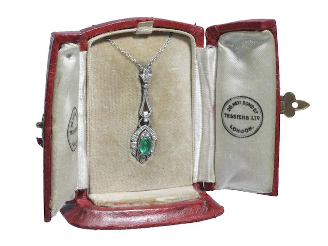 An early 20th century emerald and diamond pendant