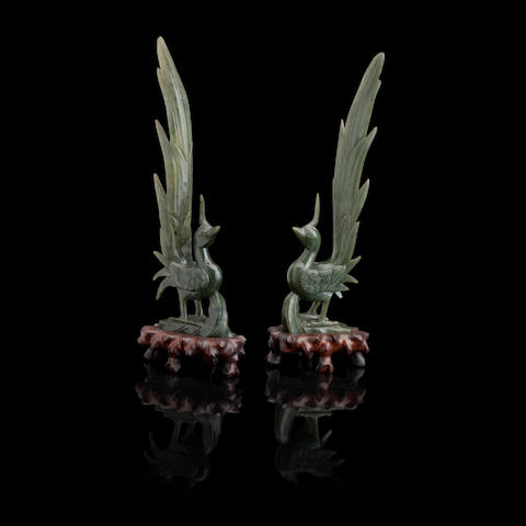 A pair of impressive carved jade birds 19th century