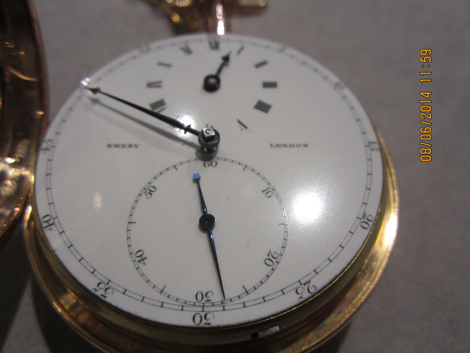 Josiah Emery, Charing Cross, London. A very fine and historically important open face pocket watch originally owned by George IV as Prince of Wales No.1057, Circa 1785, Case with London Hallmark for 1800