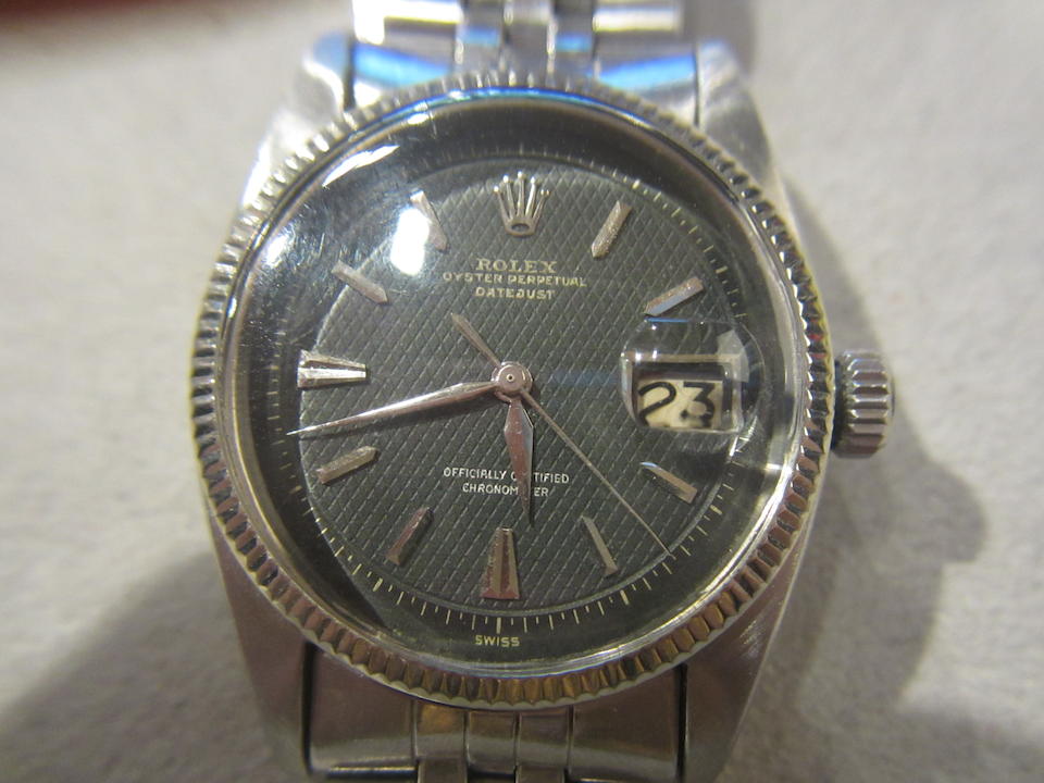 Rolex. A fine stainless steel automatic calendar bracelet watch with roulette date wheel Datejust, Ref:6305, Serial Number rubbed, Movement No.46042, Circa 1955