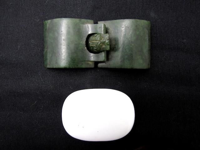 A spinach green belt buckle and another  Qing
