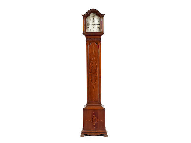 An fine early 20th century mahogany 8-day three train quarter striking Grandmother clock Finnegans Ltd. Manchester.