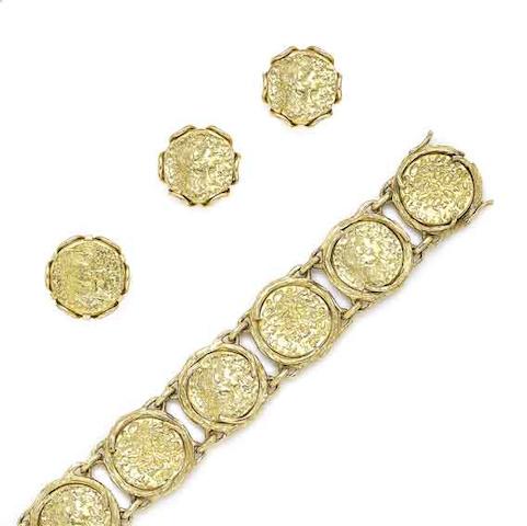 Bonhams : A gold 'Dali d'or' bracelet, earclip and ring suite, by ...